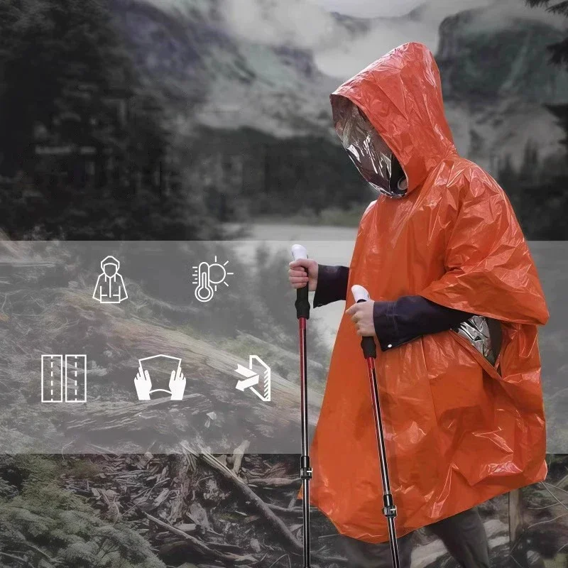 Emergency Poncho Rain - Poncho impermeabile e termico con cappuccio,